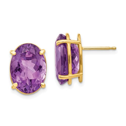 14K Oval Amethyst Stud Earrings